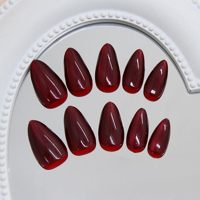 Cat's Eye Simple Retro Burgundy Ins Wind Removable Manicure Sheet 30 Pieces Press On Nails