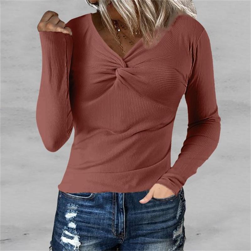Women's Fashion Rib Knitted Sweater Slim Long Sleeve Pullover Sweaters