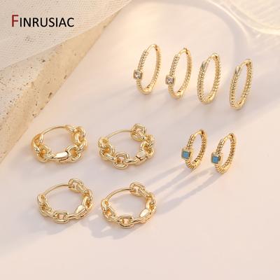 14K Gold Plated Brass Round Huggie Hoops Earrings,Women Zircon Circle Piercing Earrings Fashion Party Zircon Accessories