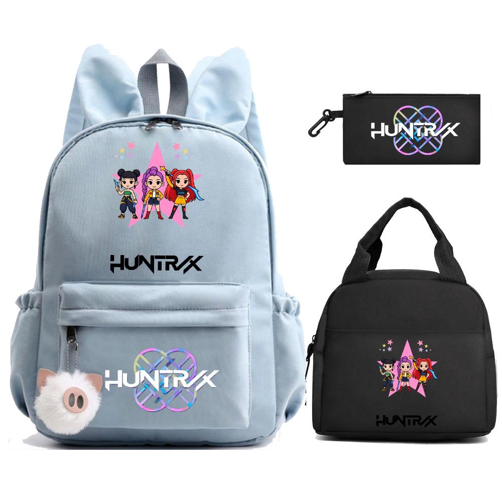 Cartoon Demon Hunters Printed Backpack Lunch Bag Pencil Case for Children Student Schoolbag Girl Kid Gift Women Travel Bag