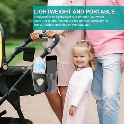 Universal Pram Water Cup Holder with Mobile Phone Holder, 360° Swivel Design, Universal Bottle Holder, Suitable for Bikes