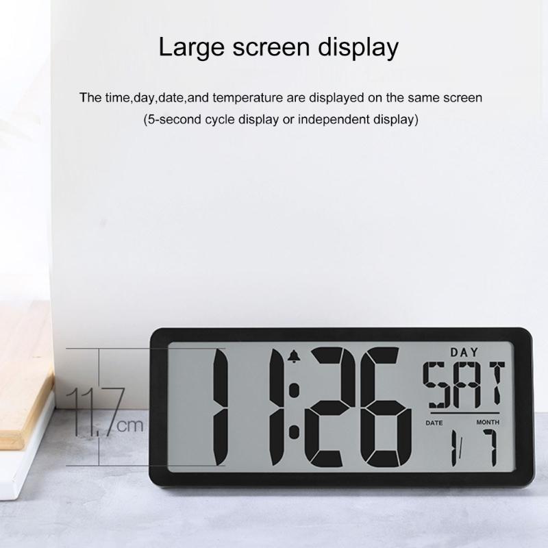 14'' LCD Digital Clock With Backlight, Temperature And Date Easy To Read For Living Room Or Bedroom