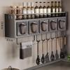ZISIZ Wall-Mounted Double Layer Spice Rack with 5 Seasoning Boxes