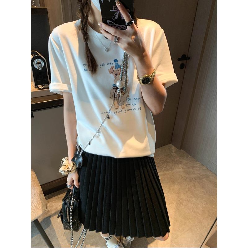 Mochie Spring Playful Puppy Print Round Neck T-shirt (MQ1082) One Size