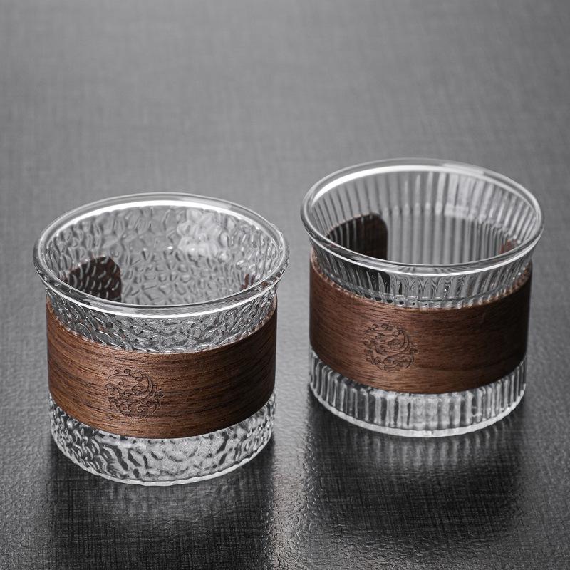 Japanese Style Glass Tea Cup Hammer mug Gongdao Kung Fu Tea Set Heat-Resistant Serve Tea Bowl with Lid Arabica Coffee