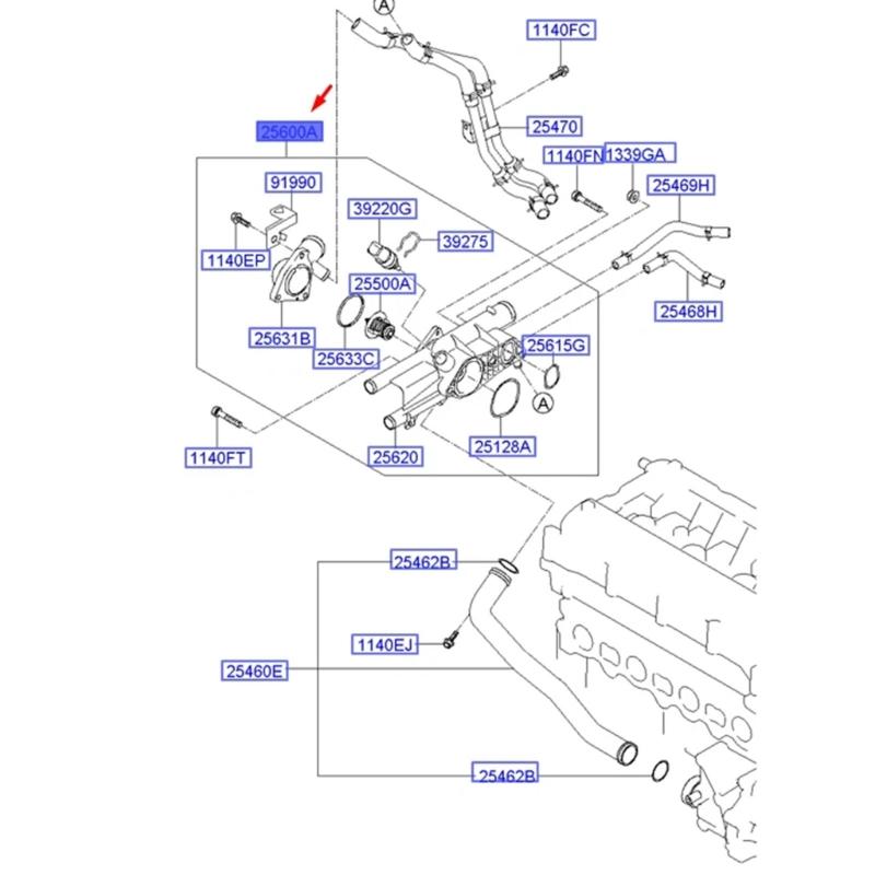 Car Engine Coolant Temperature Control Thermostat Housing Assembly 25600-2G500 86025 902-5128 Efficient Heat Dissipation