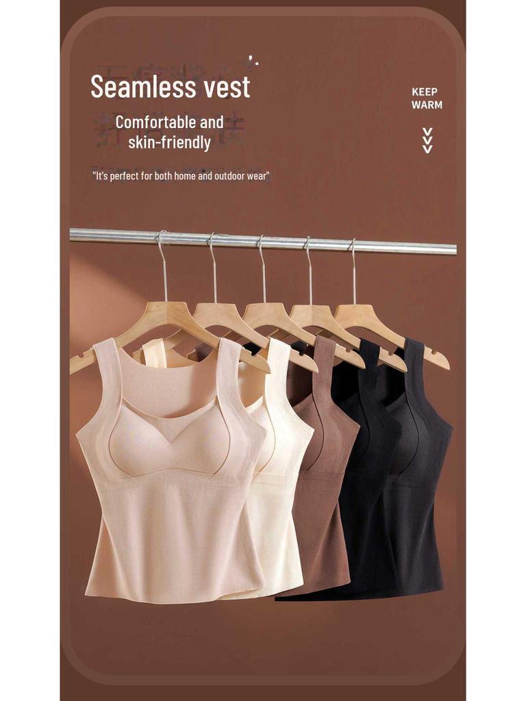 Nahtloses Damen-Samt-Warmweste mit Brustpolstern für Herbst/Winter - BH-frei, integriertes Unterhemd