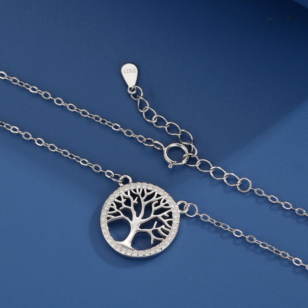 S925 Silver Round Hollow Tree of Life Necklace for Women Elegant Minimalist Collarbone Chain 925 silver