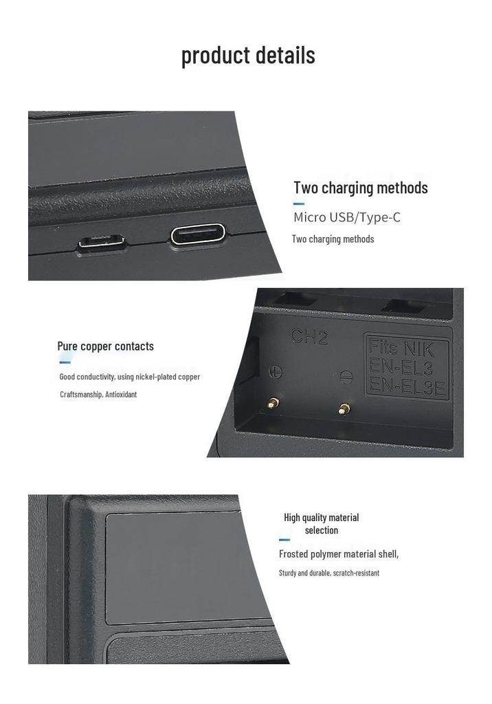 Dual LCD Charger for Nikon EN-EL3E: Compatible with D90, D80, D90s, D700, D300