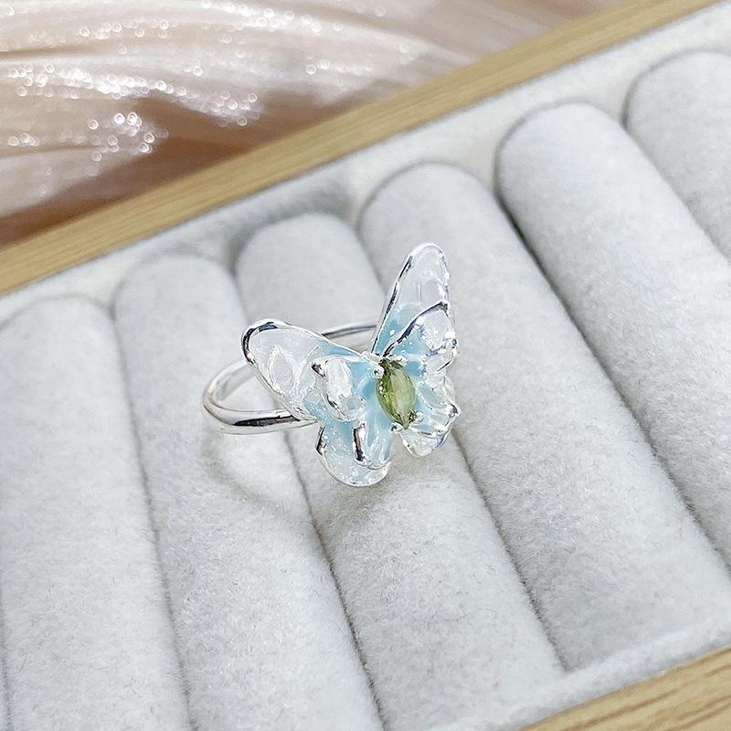 Blue Breath Enamel Dripping Oil Liquid Butterfly Series Open Ring Niche High-End Light Luxury Irregular Ring