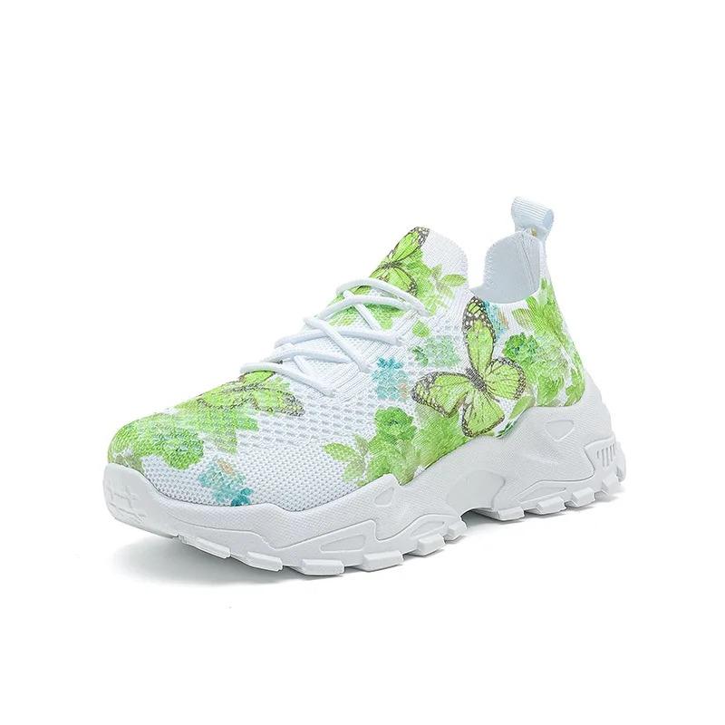 Dames fritidsvevd nettstoff blomsterknyttede sports komfortable og pustende løpesko