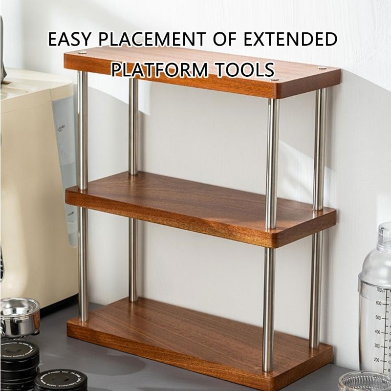 Multifunctional Wood Rack with 3 Layers Coffee Cup Display Stand Multilayer Storage Shelf Practical Cup Organizers