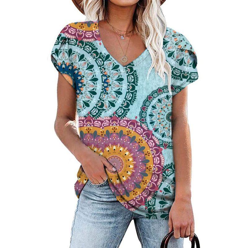Solid-Color V-neck Short-Sleeve T-shirt Solid V-neck Short sleeve Overfit t-shirt Women