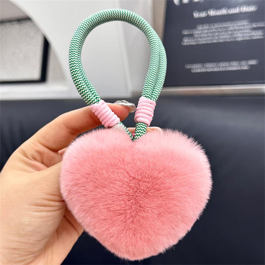 Heart Keychain Plush Pompom Rabbit Fur Keychain Women Bag Car Key Chain Pendant Decoration Jewelry Hangings Accessories Gifts