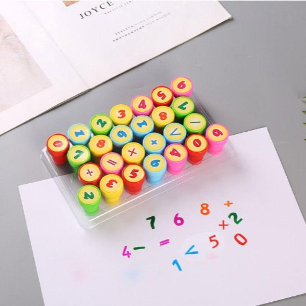 Cartoon Children Arithmetic Seal Number 26pcs Alphabets Letters Round Stamp   Kids/Children