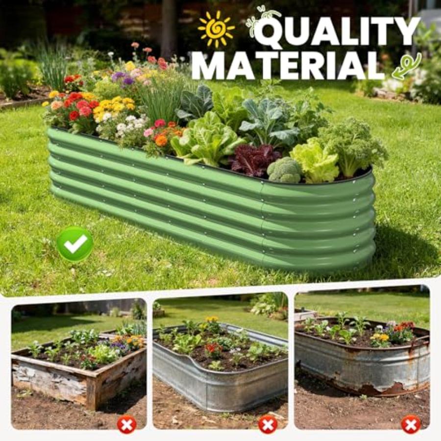 Galvanized Raised Garden Bed 8x2x1.5 FT Oval Metal Outdoor Planter Box with Open Bottom Rust-Resistant Steel Garden Bed for Veg