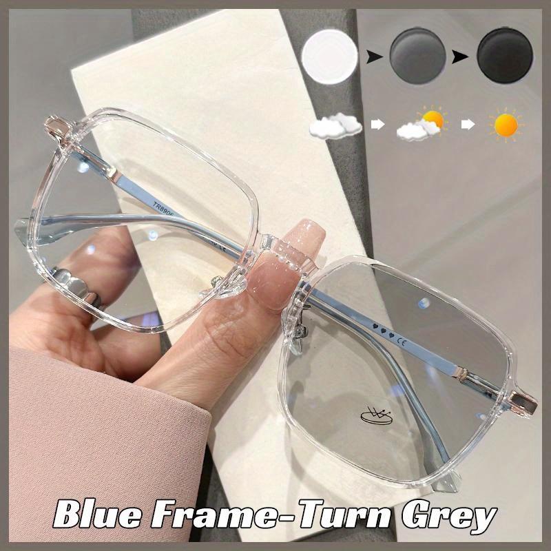 Photochromic Anti Blue Light Reading Glasses Large Square Frame for Women Men Farsighted Presbyopia 0 To +300