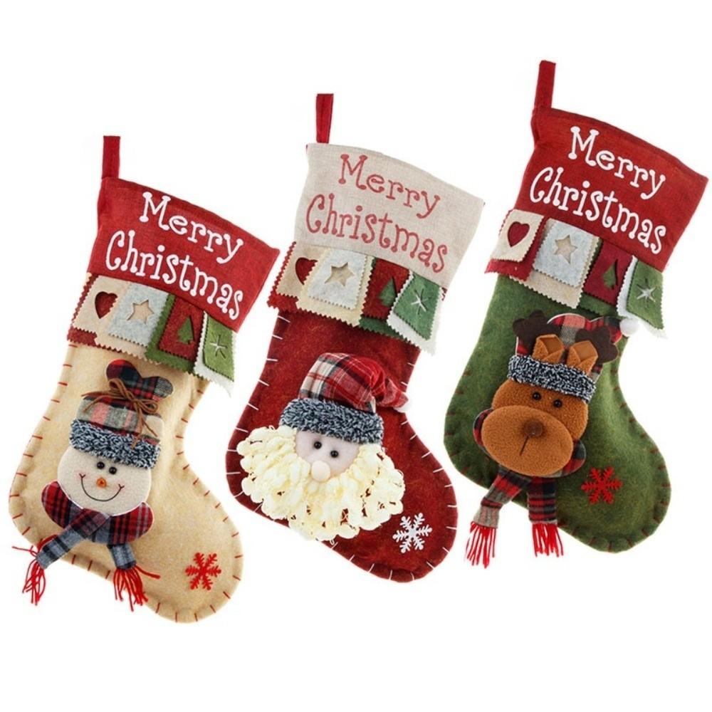 Funny Hanging Christmas Stocking Three-dimensional Christmas Sock Snowman Large Capacity Christmas Decoration Xmas Tree