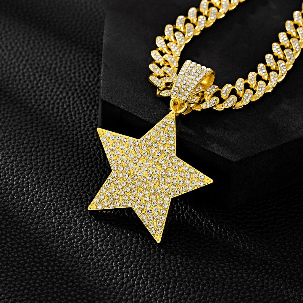 Vielseitiger Strassstern Cuban Chain Halskettenanhänger - Hip Hop Mode Herren Accessoire