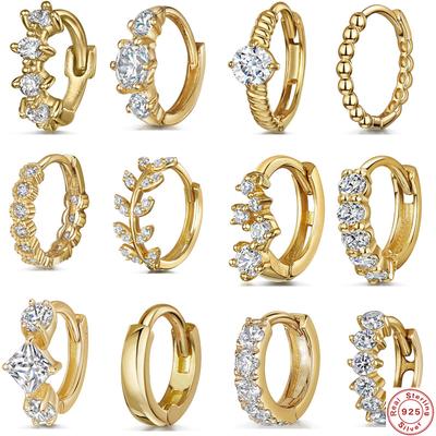 S925 Sterling Silver Cartilage Piercing Zircon Diamond Earrings Ear Buckle Earrings Earbone Ring Hipster Earrings