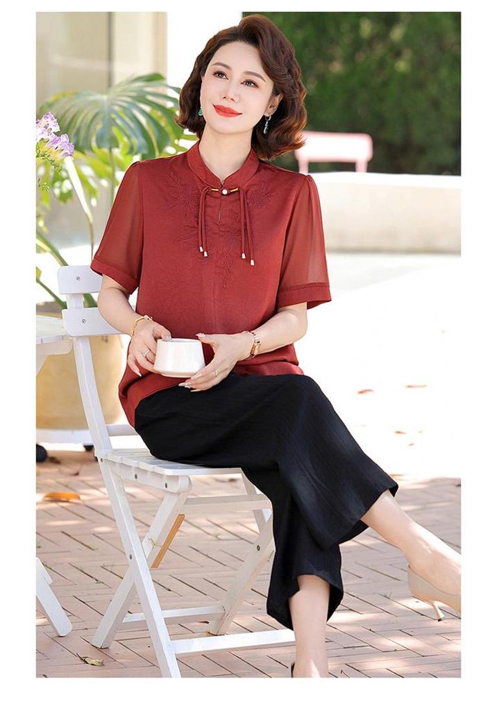 2026 Summer Embroidered Blouse Set for Middle-Aged and Elderly Women - New Chinese National Style.