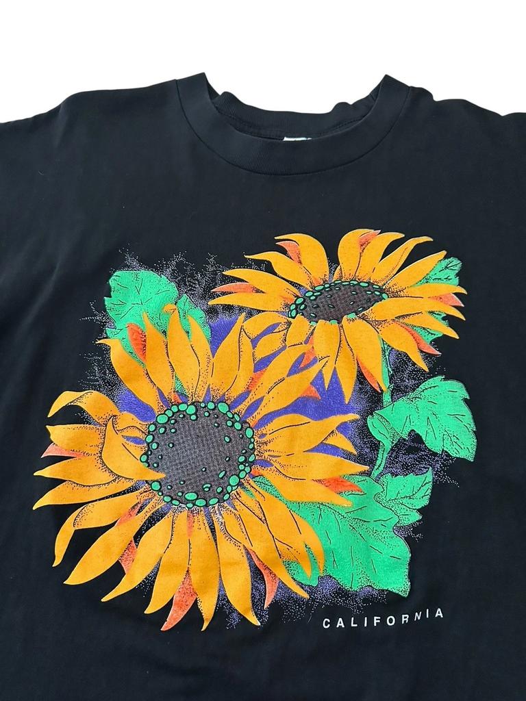 Vintage Sunflower T Shirt Men’s Large California Floral 90’s USA Black