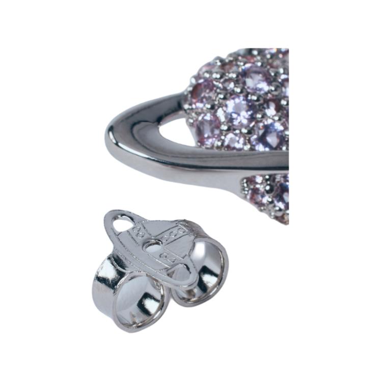 VIVIENNE WESTWOOD Agnatha Heart Saturn Logo Cubic Zirconia Earrings Women Earrings Silver Purple 6201036H-02P621