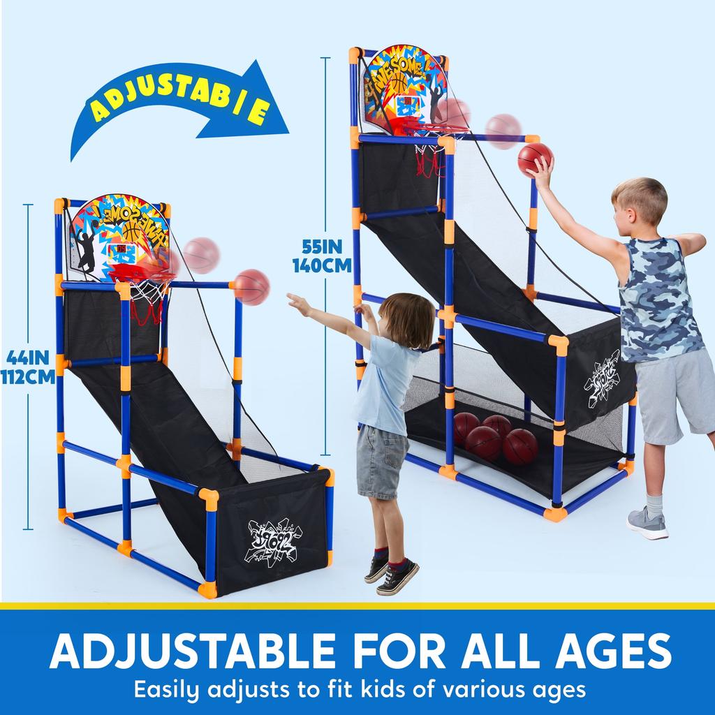 Joc Arcade Baschet Joyfy cu LED și Scorul cu 4 Mingi Înălțime Reglabilă 44"-55" Suport Baschet Coș Jucării Cadou pentru Vârstele 3-12 Băiat