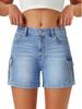 Women's Versatile High-Waist Cargo Denim Shorts - Multi-pocket, Wide-leg, Casual Summer Style