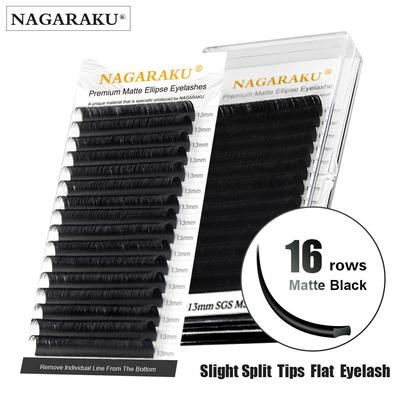 Ellipse Eyelash With Split Tips NAGARAKU Matte Black Dark Black 16 Lines Flat Shape Eyelash Extension