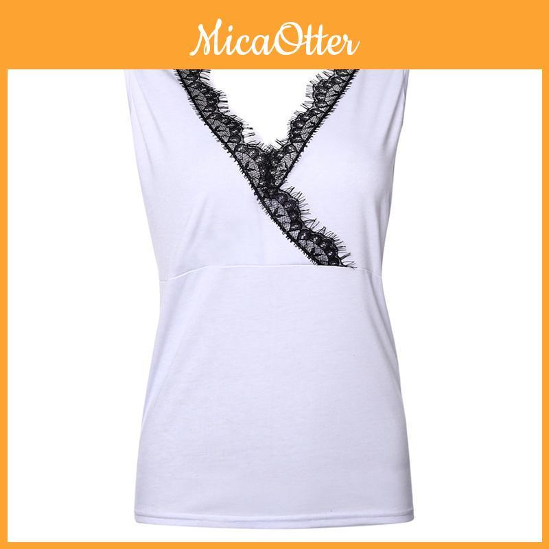 Elegant Solid Color Sexy Lace Women Vest Tops V-neck Sleeveless Summer Blouse For Fashion Lovers