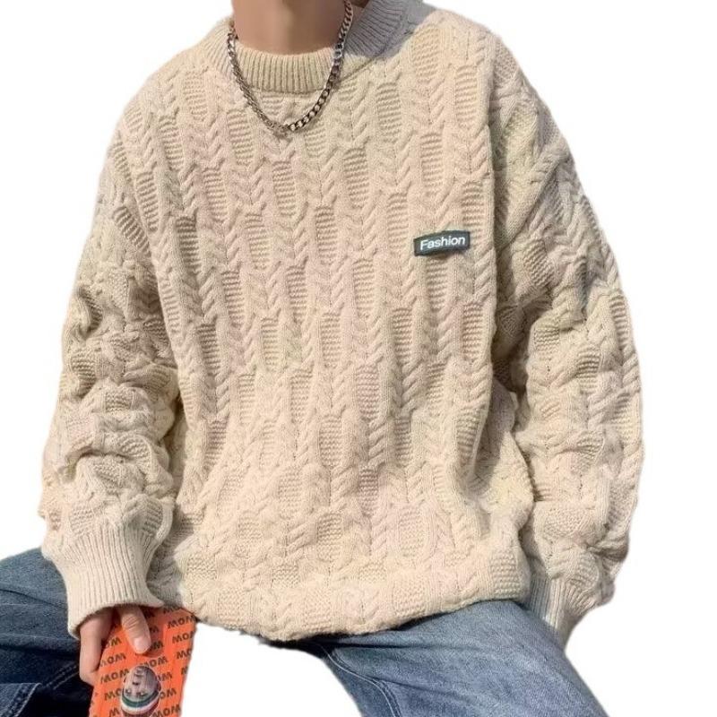 Twist Sweater Men's Autumn and Winter New Style Japanese Retro Trendy Brand Lazy Style Round Neck Sweater Loose Casual Top