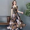 Letnia sukienka damska kwiatowy Print linia A duży brzeg wysoka talia krótkie rękawy wokół szyi plisowana długość do połowy łydki formalna impreza dojazdowa sukienka Midi