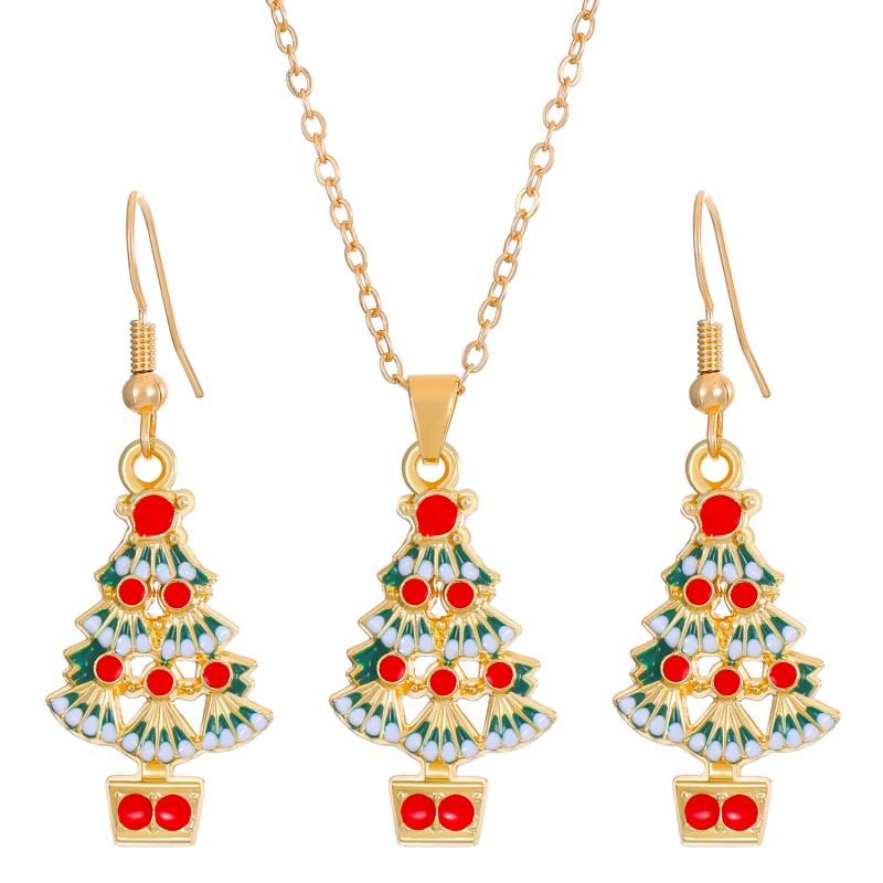 New Christmas Necklace Earrings Set With Santa Reindeer Tree Snowman Socks Designs Festive Ornaments
