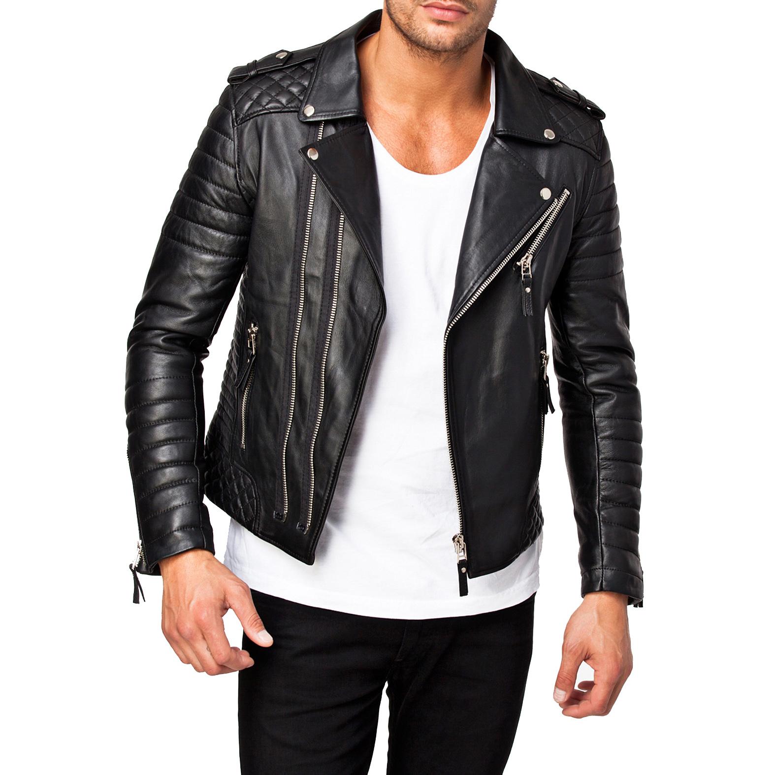 

SkinOutfit Men s Genuine Lambskin Black Leather Jacket Stylish Motorcycle Bomber Biker Outerwear MJ 57 M чорний