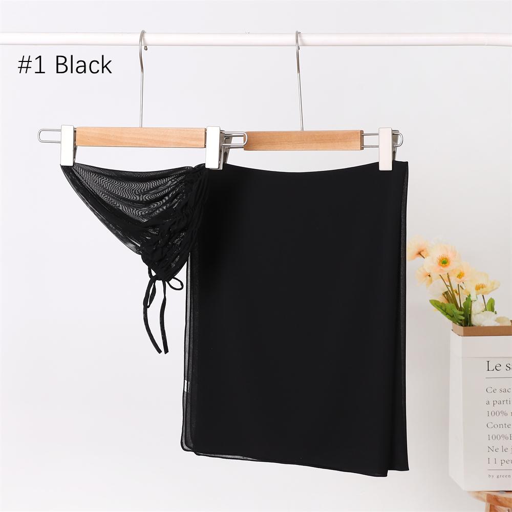 2 Piece Set High Quality Pearl Chiffon Scarf With Spandex Inner Cap Hijab Solid Color Woman Chiffon Headscarf Matching Undercap