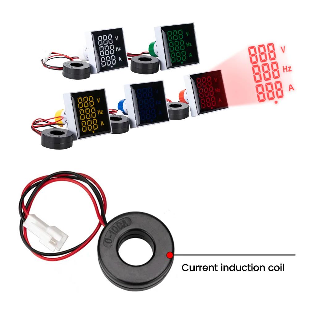 3 In 1 LED Digital Voltage Current And Frequency Meter AC 60-500V 0-100A  for Equipment Failure Construction Signal Indicators