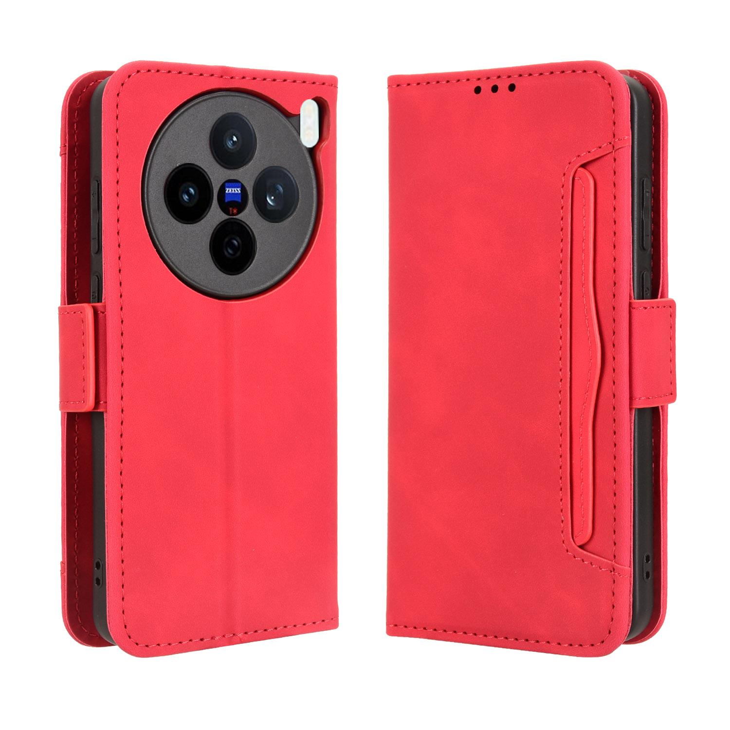

For vivo X200s 5G Leather Case Phone Wallet Cover with Multiple Card Slots Red