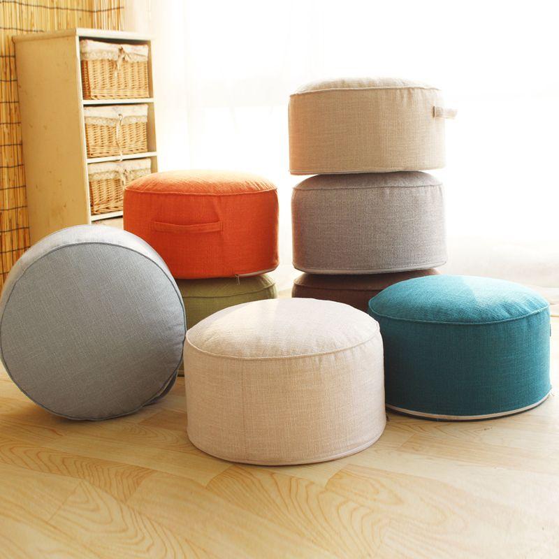 

Removable and Washable Fabric Linen Balcony Sofa Stool Stool Beige White Diameter 40 height 20cm