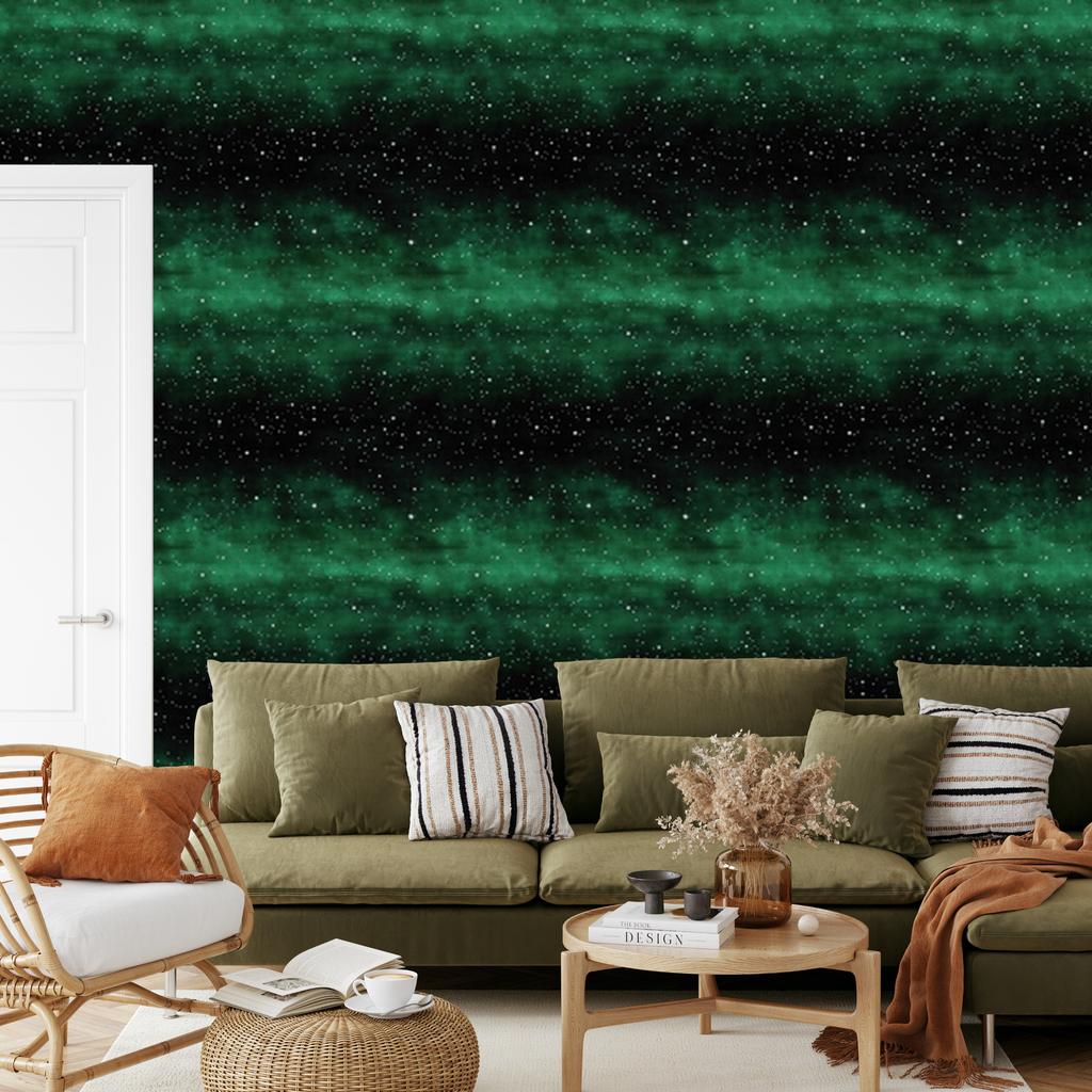 Watercolor Galaxy Bottle Green and Black Wallpaper 50x1000