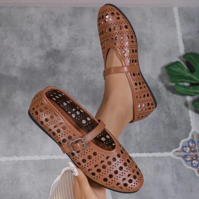 2024 Damen Ballerinas Frühling und Herbst Damenschuhe Runde Zehen Atmungsaktive Hohlschuhe Modedesigner Casual Flats
