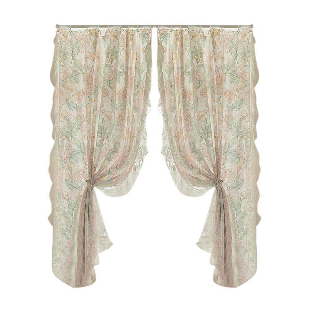 Pastoral Style Lace Gauze Curtains Non Punching Installation Romantic French Window Vintage Lace Sheer Light Blocking