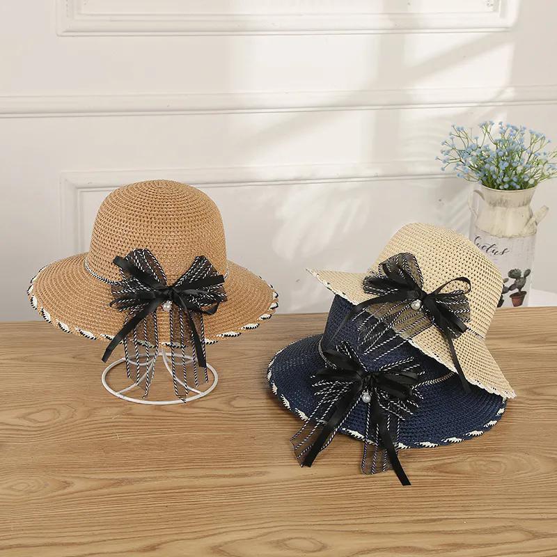 WTEMPO Women's Summer Wide Brim Casual Sunscreen Outdoor Bucket Hats Simple Elegant Breathable Lace Bow Sun Hats