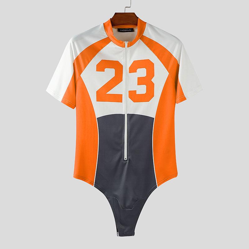 INCERUN Men's Sleeveless Letter Print Zip-up Fitted Jumpsuits Playsuits Underwear Pajamas