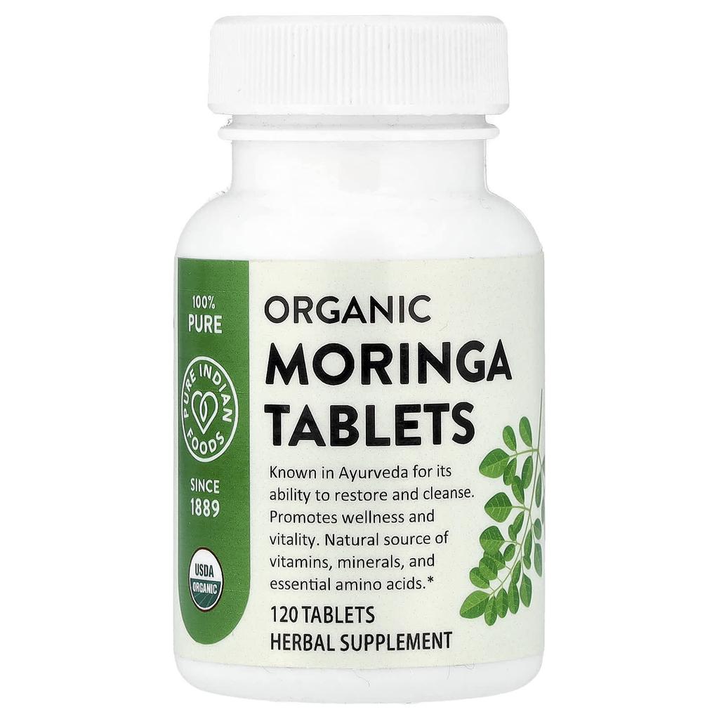 Pure Indian Foods Organic Moringa Tablets, 120 Tablets (400mg Per Tablet)