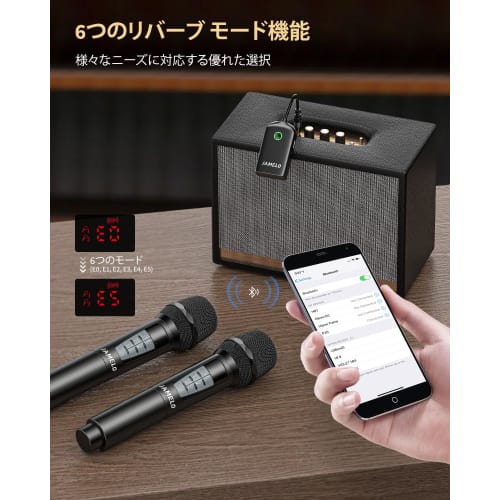 JAMELO Wireless Microphone, Rechargeable Dynamic Microphone, 2.4GHz, 6 Reverb Modes, 3.5mm Receiver, High-Quality Sound, 1/8" Output, for Amplifiers,