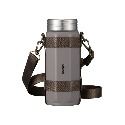 CB Japan Octabottle Long Shoulder 340, a 340ml brown water bottle with a vacuum insulated, dual-wall construction, and a shoulder strap for easy carry