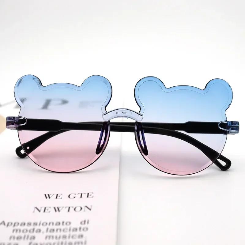 New Outdoor Travel Skiing Sunglasses Cartoon Bear Sunglassess for Boy Girl Children Rimless Casual Sunglasses UV400