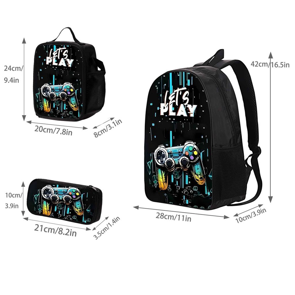 School Bags for Children Boys Game Pad Pattern Backpacks Kids Satchels Primary School Grade 1-3 Students 3 Pieces Set Backpacks