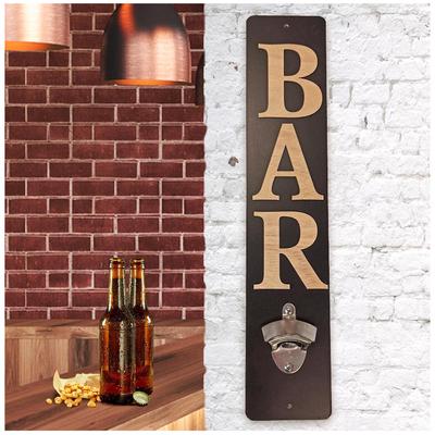 [A3752] - Wandmontierter Flaschenöffner Holz 'Bar' braun - 51x10 cm